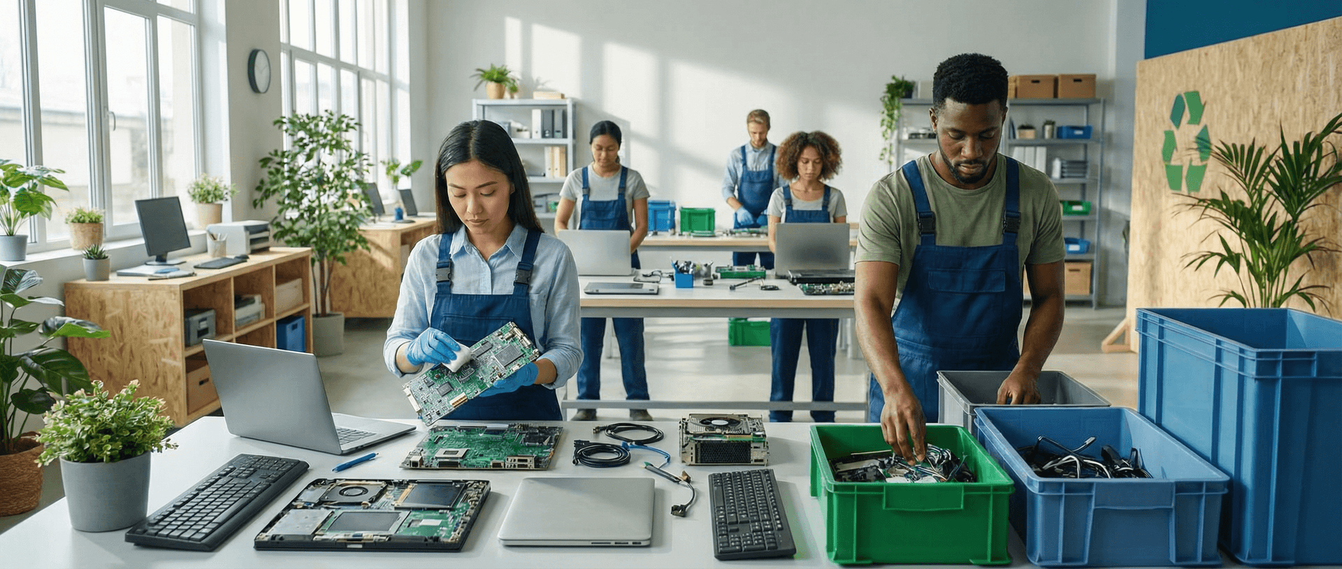 Equipamentos eletrônicos organizados para reciclagem e logística reversa